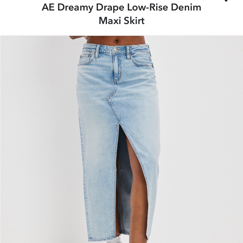AE dreamy drape low rise denim maxi skirt